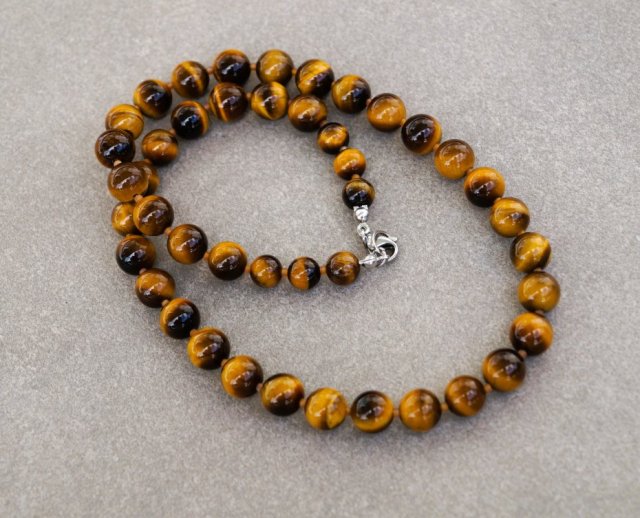 Naszyjnik z tygrysiego oka i szkła – 48 cm