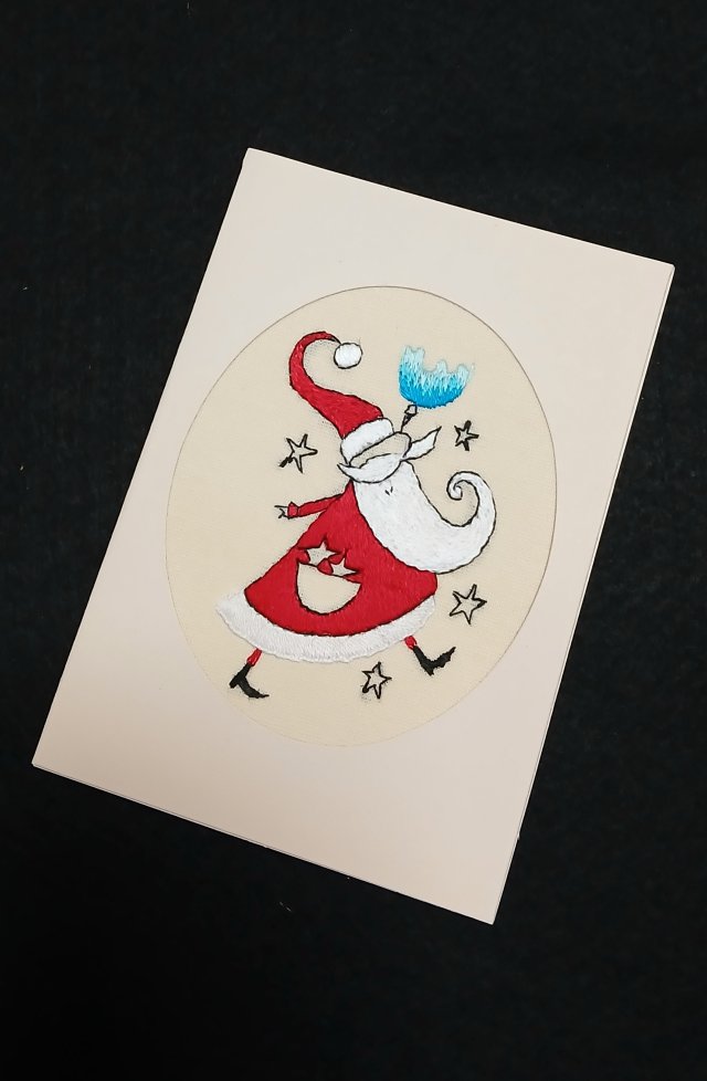 Ręcznie haftowana kartka z Mikołajem