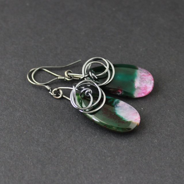 Kolczyki Meaya z agatami - oksydowane srebro