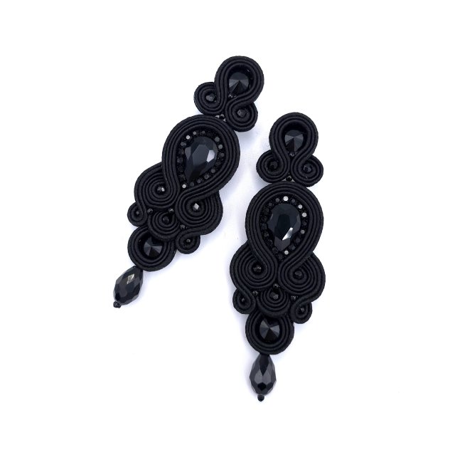 Kolczyki sutasz czarne "Keira" wieczorowe długie eleganckie z kryształkami