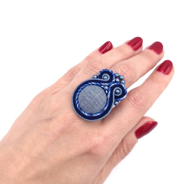 Pierścionek sutasz niebieski dżinsowy "Zina" regulowany