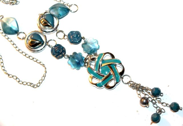 TURKUSOWE KWIATY piękny  Naszyjnik długi