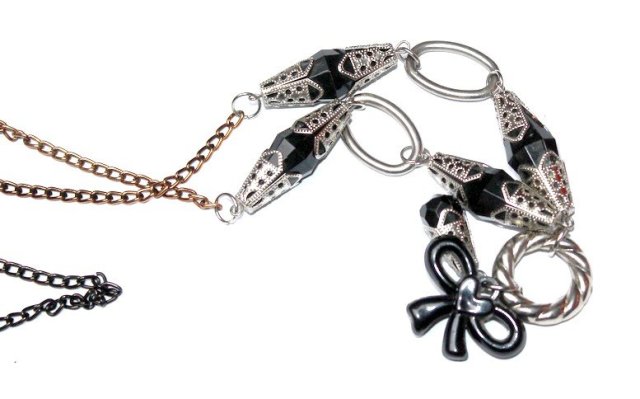 świetny  Naszyjnik czerń srebro  KOKARDKA