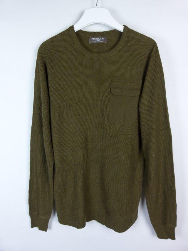 Primark cienki męski sweter z kieszonką akryl khaki / L
