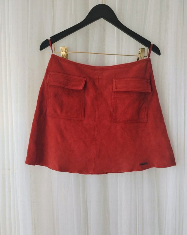 Superdry zamszowa spódniczka mini ceglasta kieszenie styl retro M 38