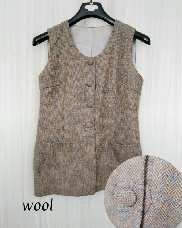 Vintage kamizelka jodełka kolorowa pastelowe M 38 piękna unikat