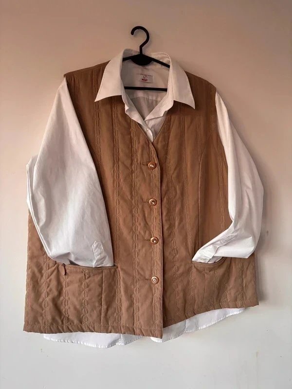 Beżowa pikowana kamizelka vintage w stylu beigevintagevest