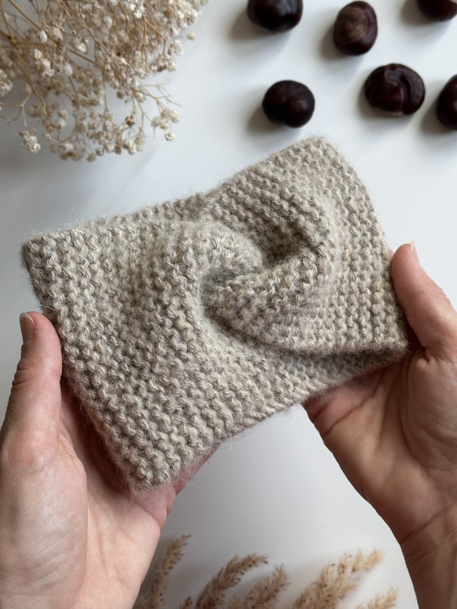 Wełniana opaska twist na głowę 100% alpaka, beżowa