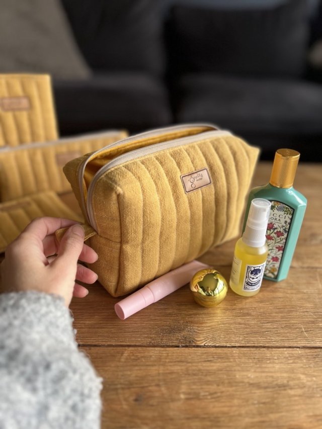 Lniana kosmetyczka box - musztarda