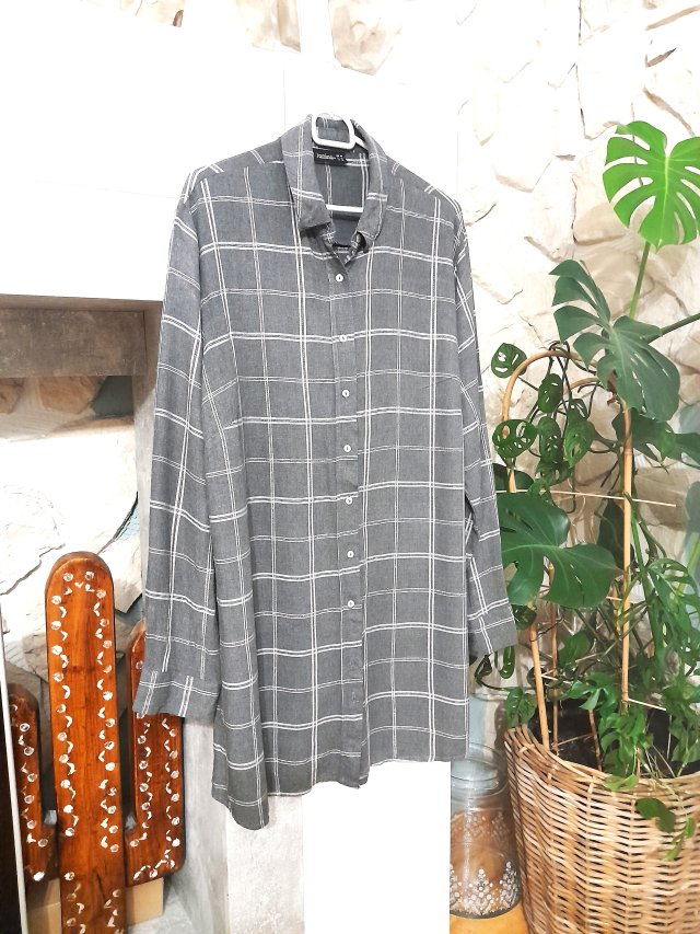 Koszula kratka srebrna nić L