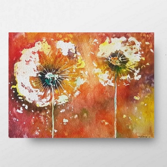 Dmuchawce - obraz akwarela