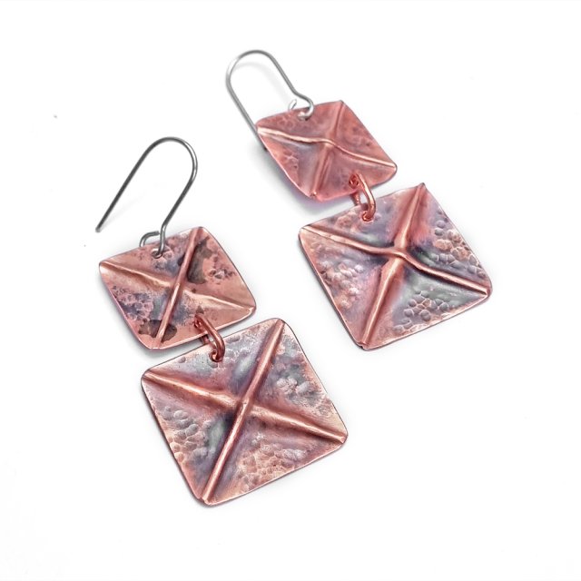 Kolczyki z miedzi, wiszące, podwójne