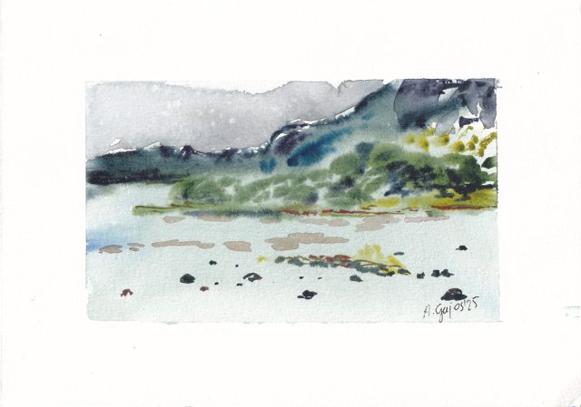 Fiordy akwarela pejzaż