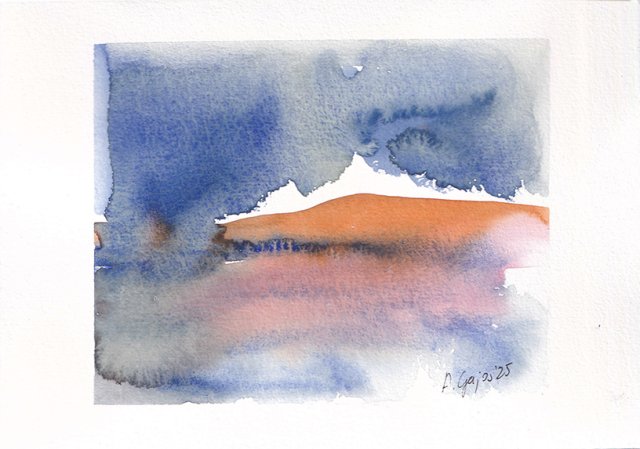 Zachód pejzaż akwarela A5