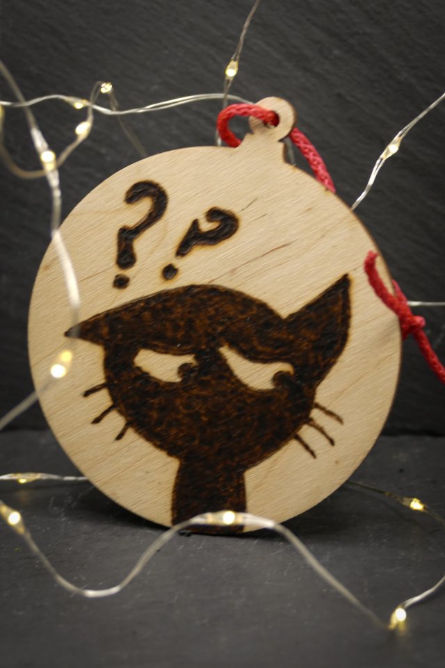 Drewniane wypalane ręcznie bombki - kot 3 - święta, mikołajki, boże narodzenie, prezent, upominek, gwiazdka, zabawne