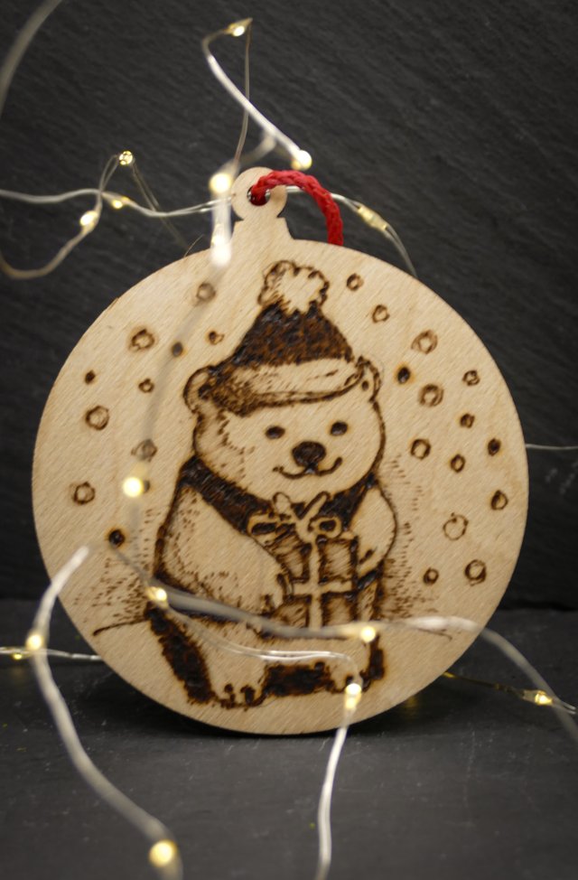 Drewniane wypalane ręcznie bombki - Miś 1 - święta, mikołajki, boże narodzenie, prezent, upominek, gwiazdka, zabawne