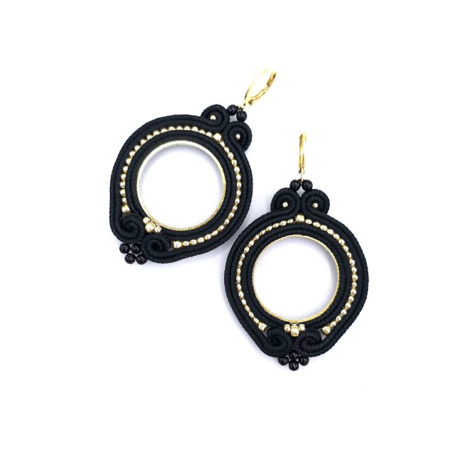 Kolczyki sutasz czarne kółka "Jolly" lekkie okrągłe romantyczne