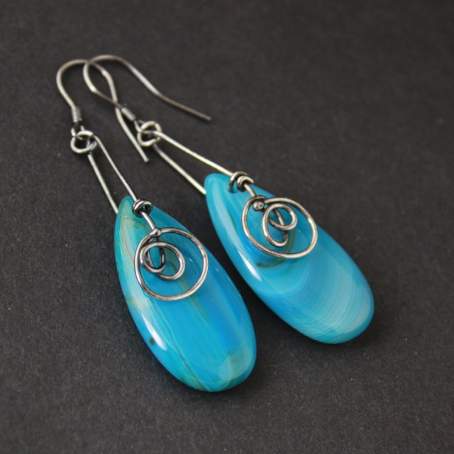 Kolczyki Nia z agatami - oksydowane srebro