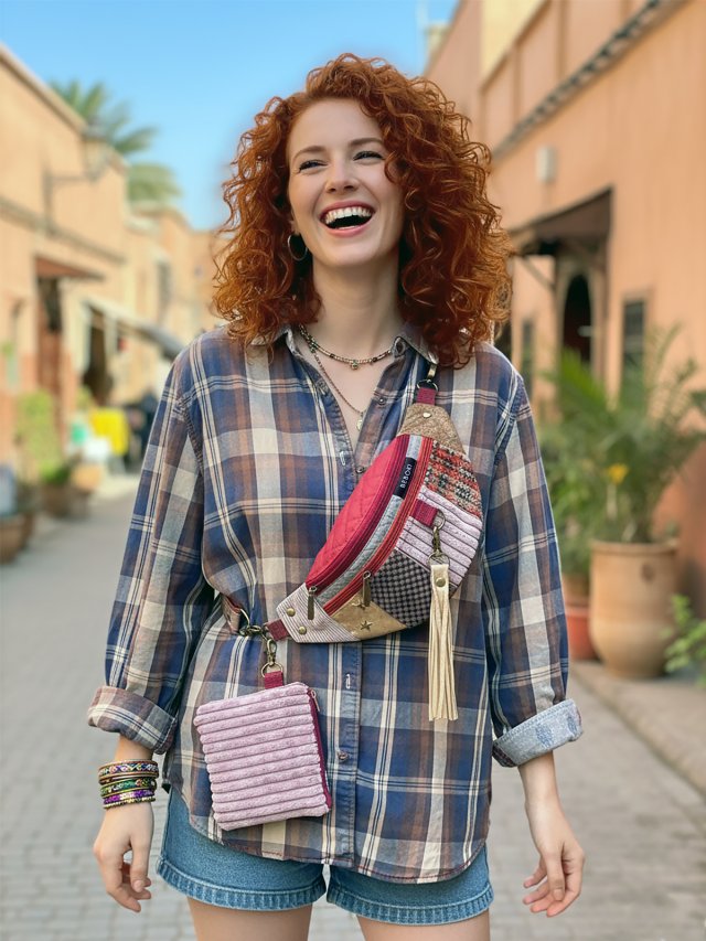 Patchworkowy Zestaw "Marrakesz" od BEBOKI: Nerka + Frędzel + Mini kosmetyczka