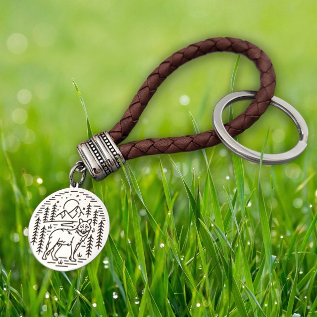 BRELOK skórzany do kluczy z motywem WILKA