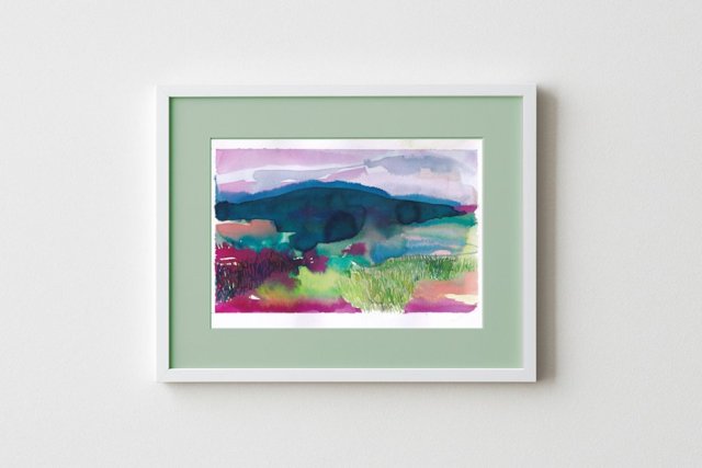 Abstrakcyjny pejzaż "Granatowa góra" akwarela A4