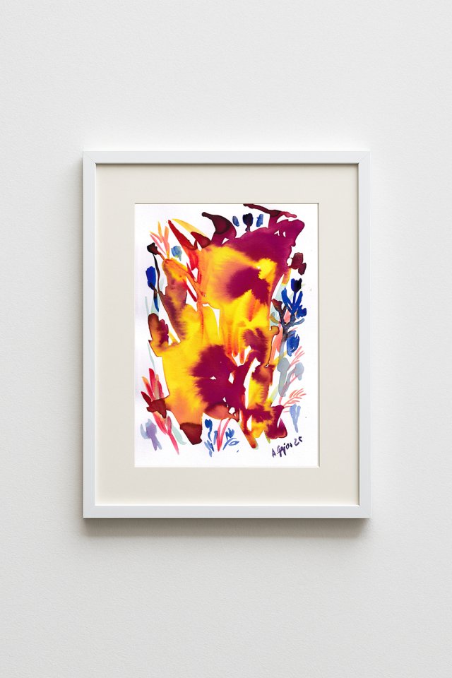 Akwarela "Ogniste kwiaty" A4 oryginał