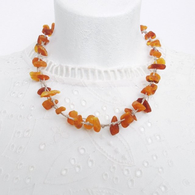 Matowe bursztyny Naszyjnik lniany