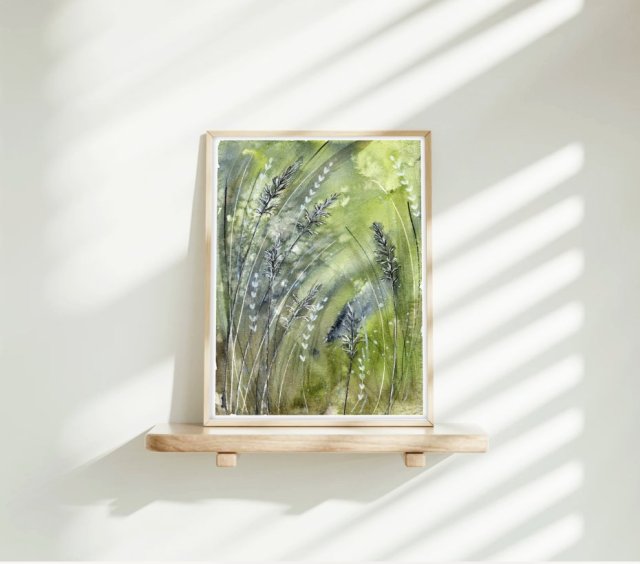 Trawy. Oryginalna akwarela A5