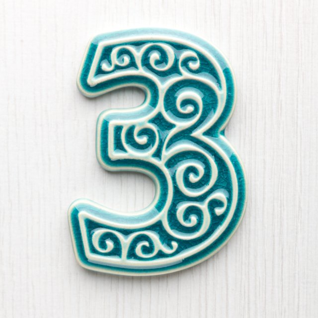 Numer mieszkania, cyfra 3 turkusowa