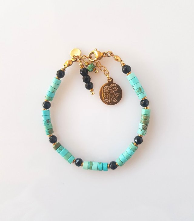 Bransoletka Turkusowo Czarna Złota