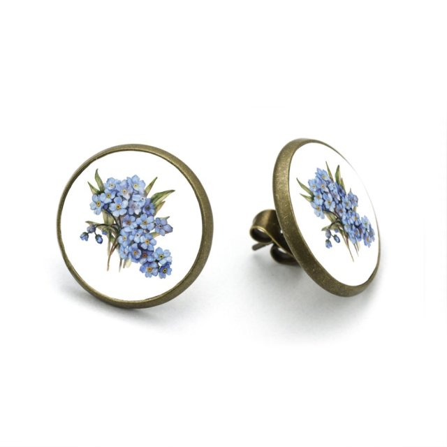 Kolczyki sztyfty Bukiet Niezapominajek Kwiatowe Vintage Handmade dla niej