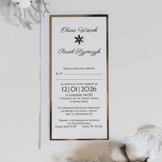 Zimowe zaproszenia ślubne srebrne "Aurora"