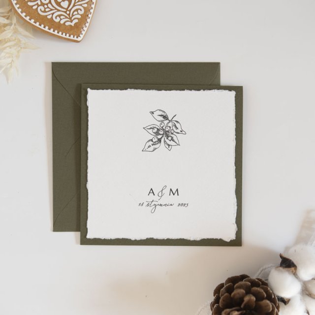 Zimowe zaproszenia ślubne minimalistyczne zielone