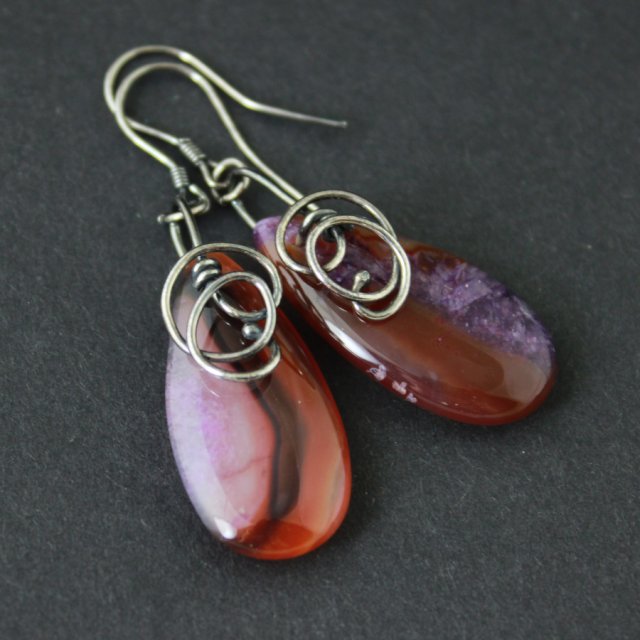 Kolczyki Eby - agat i oksydowane srebro