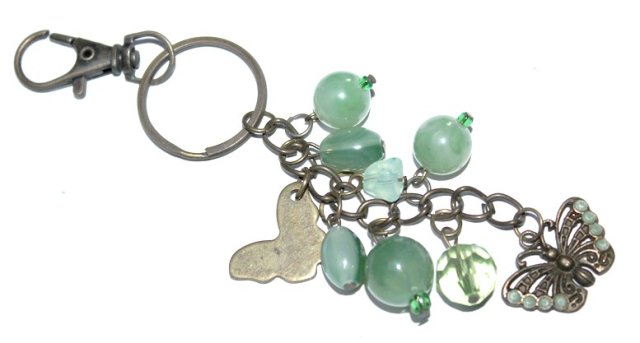 Zielone koraliki motylki ozdobny metalowy brelok