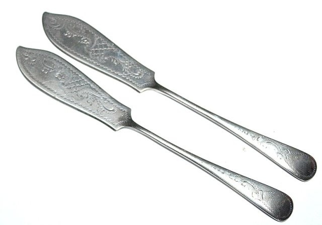 PLATEROWANE stare nożyki do ryb masła 2szt England