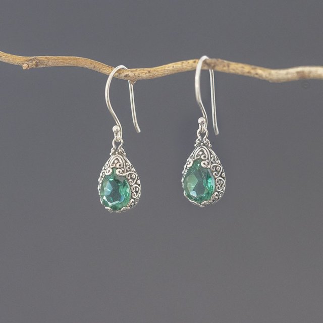 Srebrne kolczyki z kwarcem zielonym