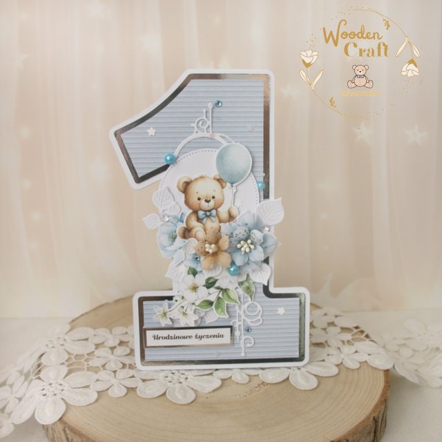 Urodzinowa kartka cyferka, prezent na roczek "Baby Blue 2" GOTOWA