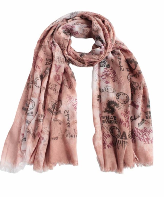 Szal vintage napisy szalik apaszka chusta bawełna wiskoza