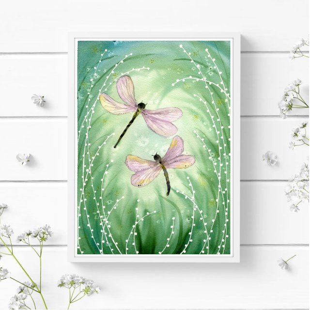 Ważki. Oryginalna akwarela A4