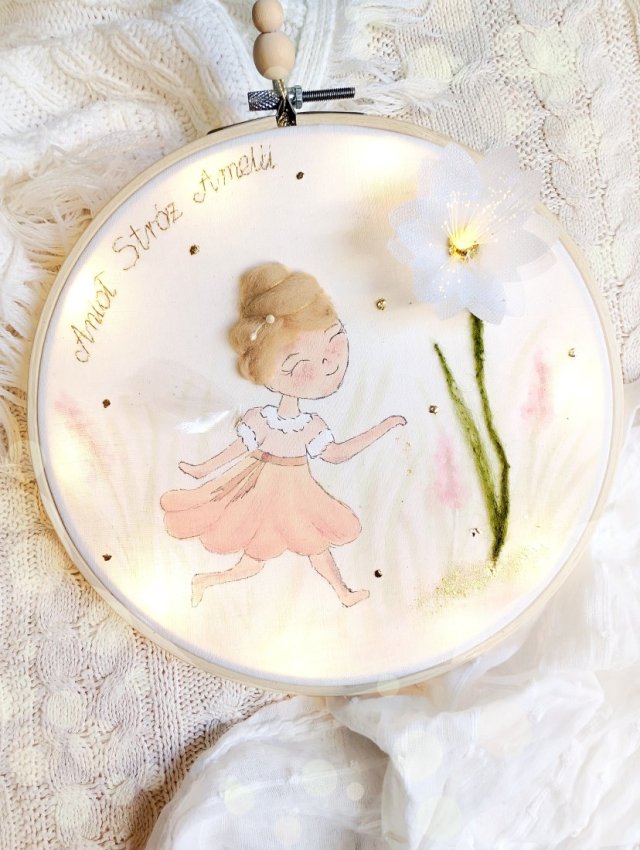 Podświetlany obrazek z aniołkiem, pamiątka dla dziewczynki