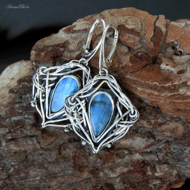 Kolczyki srebrne z labradorytem wire wrapping
