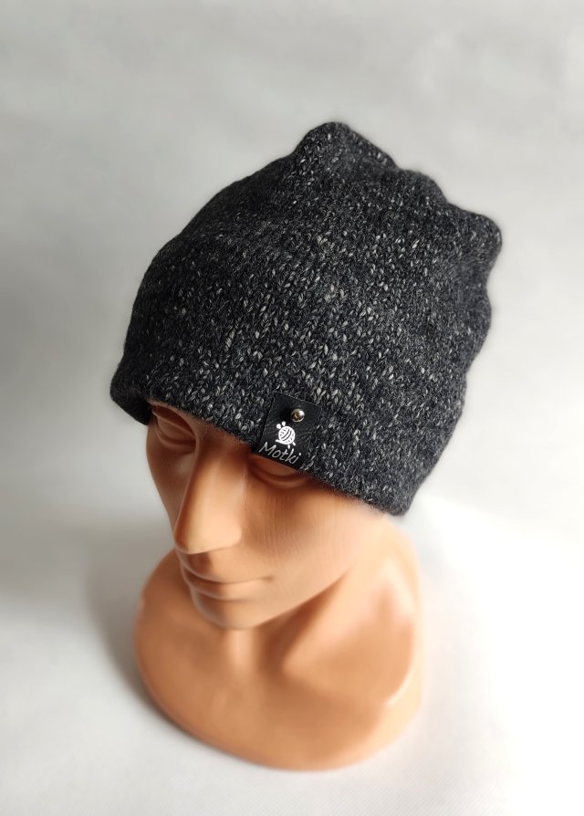 Czapka ręcznie robiona na drutach, kaszmir melanż.