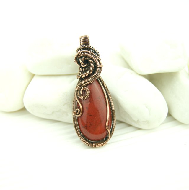 Jaspis mokait wisiorek wire wrapping