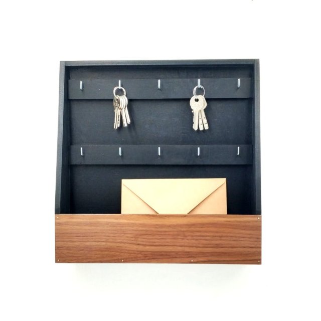 Otwarta skrzynka na klucze,10 haczyków, czarny plus orzech