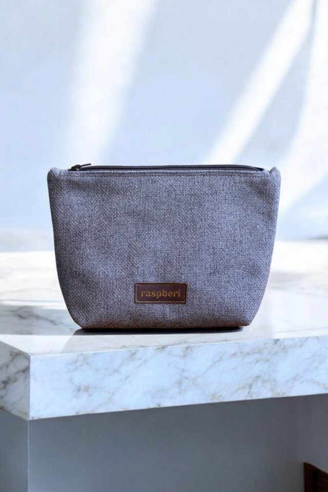 Szara gładka kosmetyczka MAXI