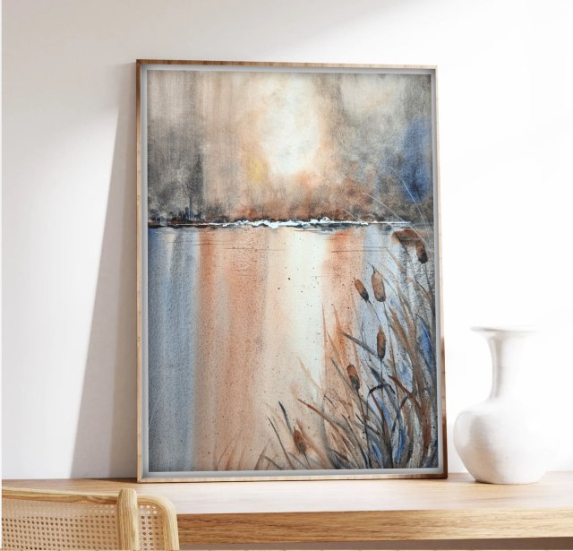 Szuwary . Oryginalna akwarela 30x40cm