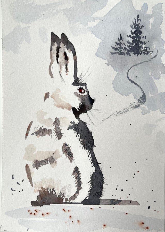 Obraz Króliczek w lesie, original akwarela 21*15 cm