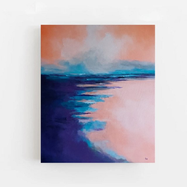 Pejzaż w fioletach ,turkusach i pomarańczach