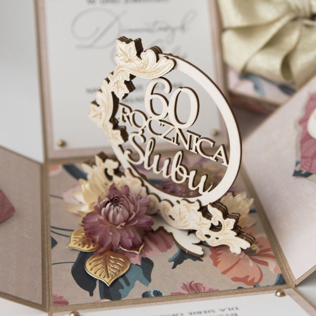 60 rocznica ślubu, diamentowe gody, exploding box, kartka 3d